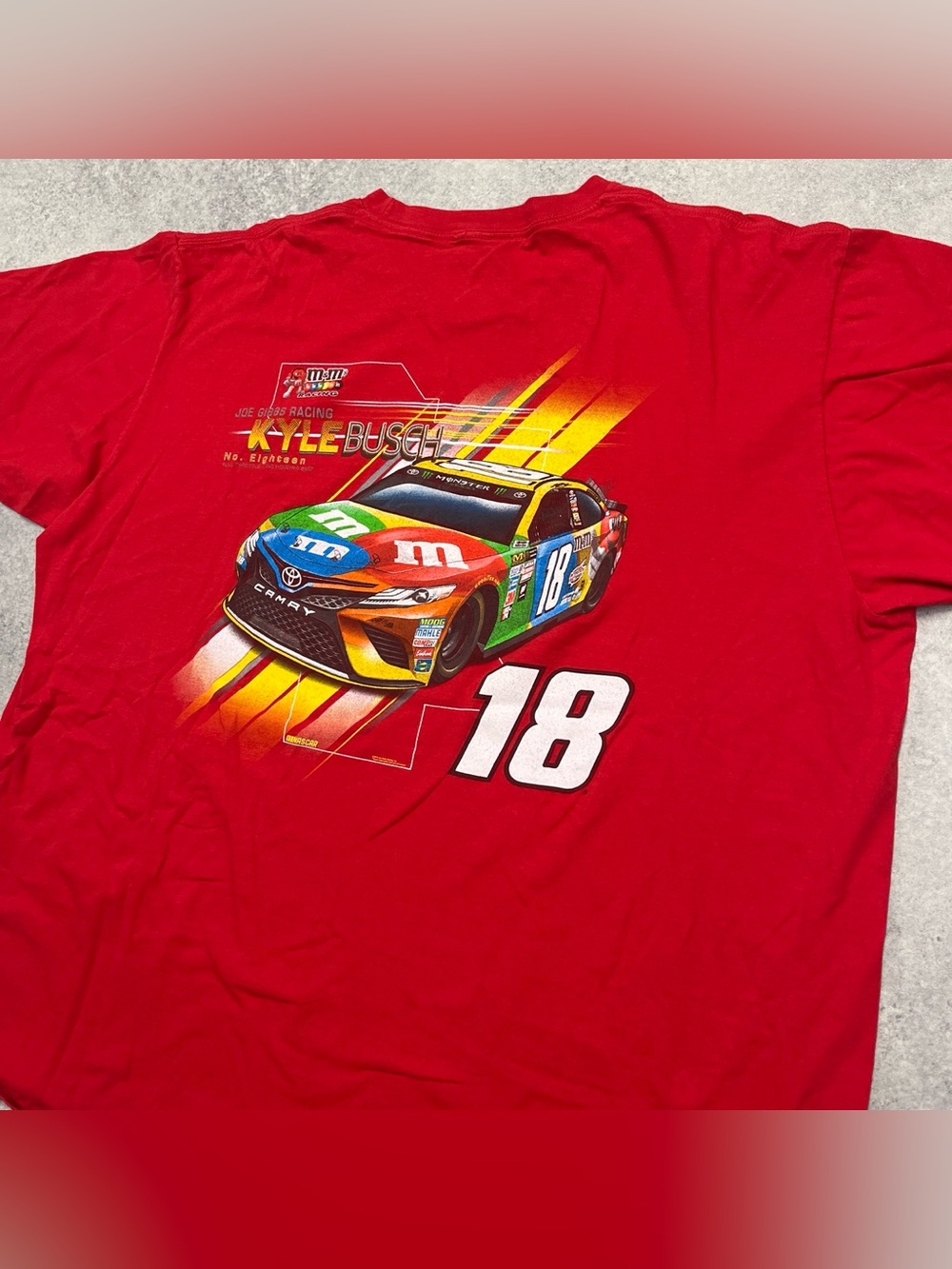 Vintage Y2K Style NASCAR Kyle Busch Red M&Ms Racing Graphic T-shirt